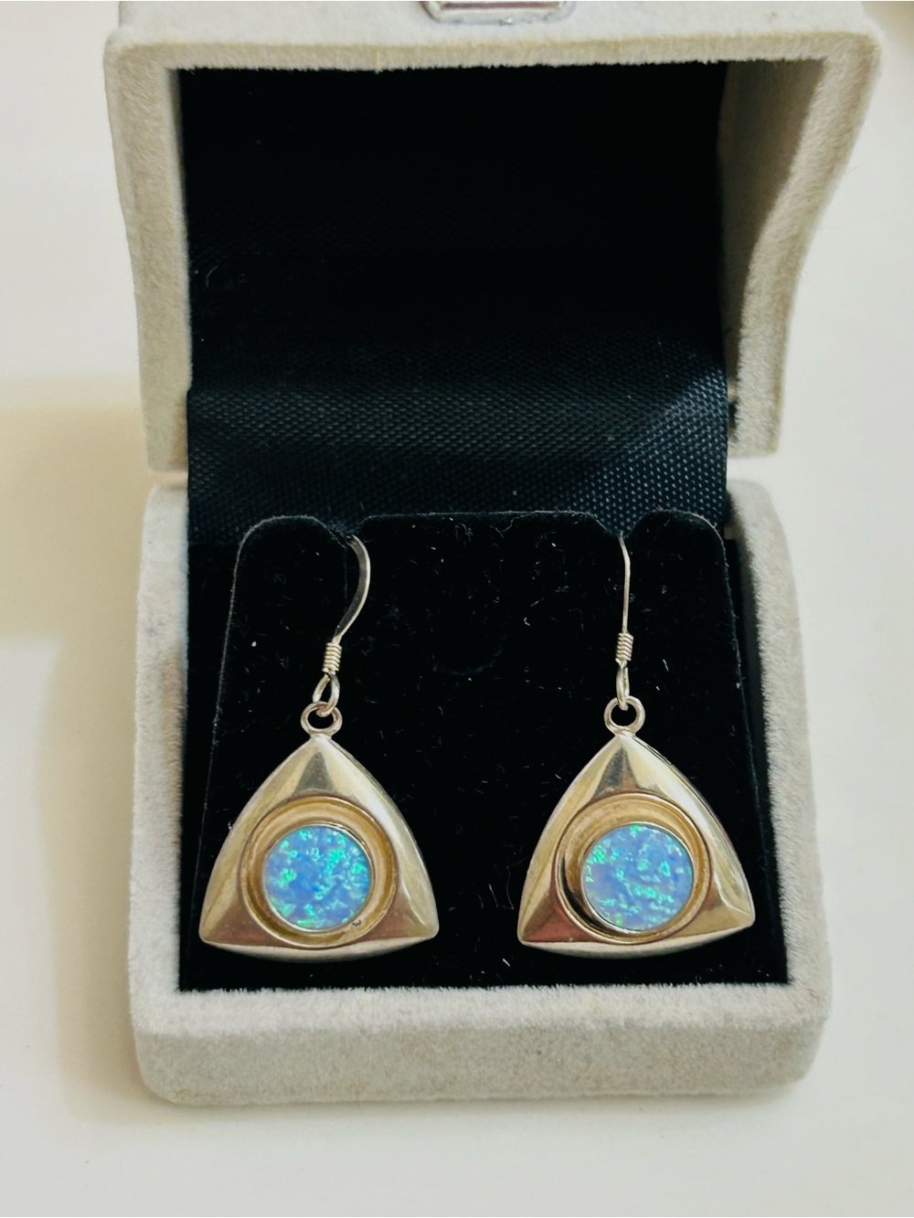 Sterling Silver light Blue Opal Drop Earrings - Women Jewelry